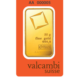 Valcambi Suisse Gold Bar 24KT - 50 gram